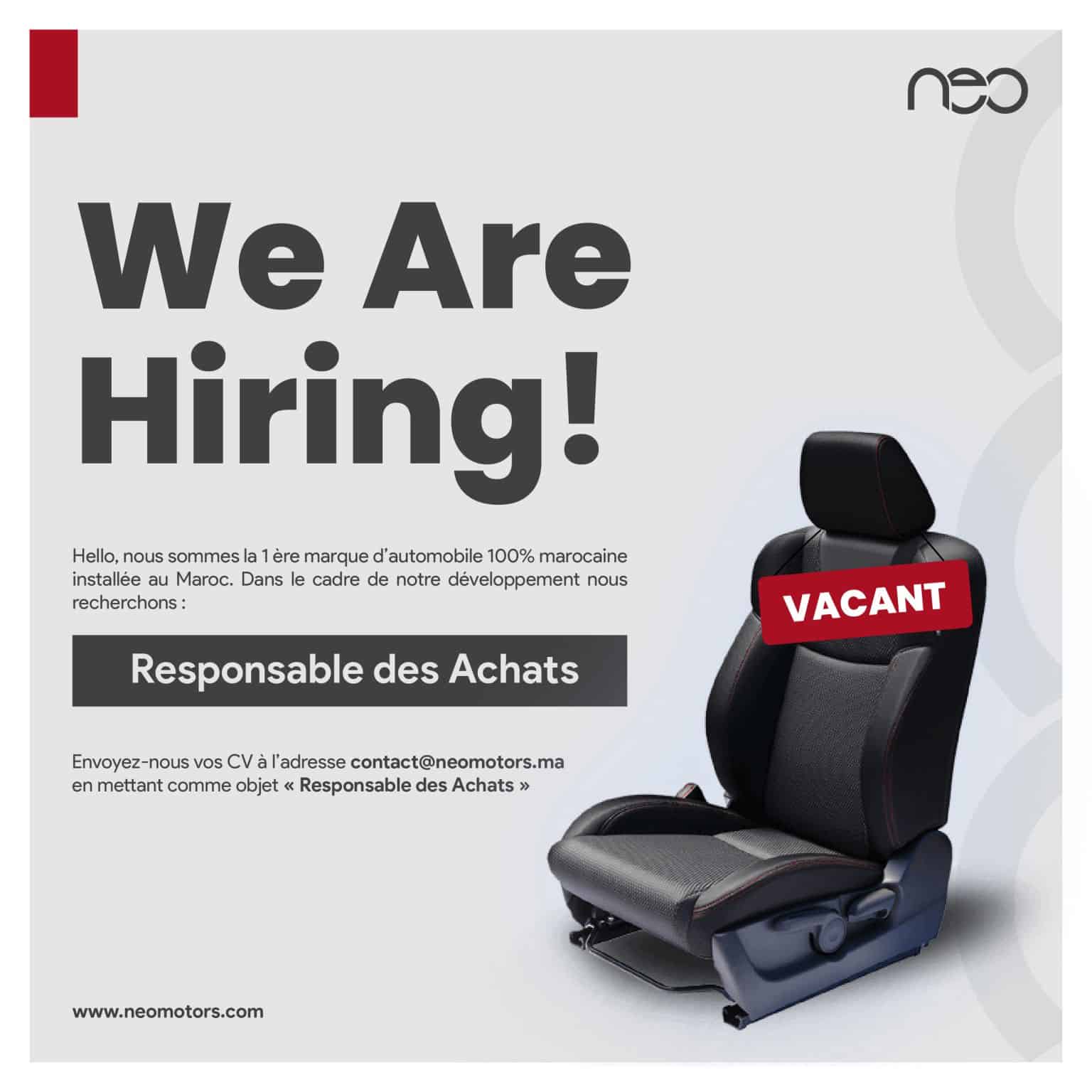 Neo Motors recrute : Responsable des Achats