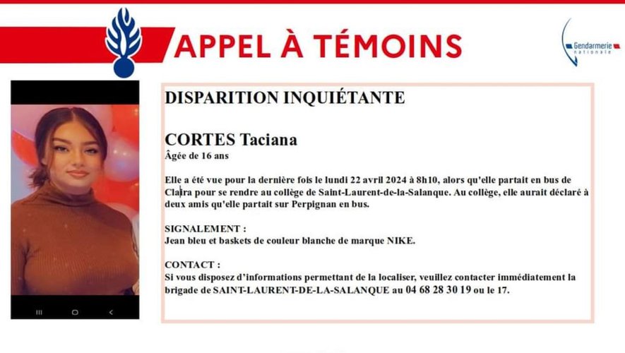 Pyrénées-Orientales : une collégienne de 16 ans portée disparue, les gendarmes lancent un appel à témoins